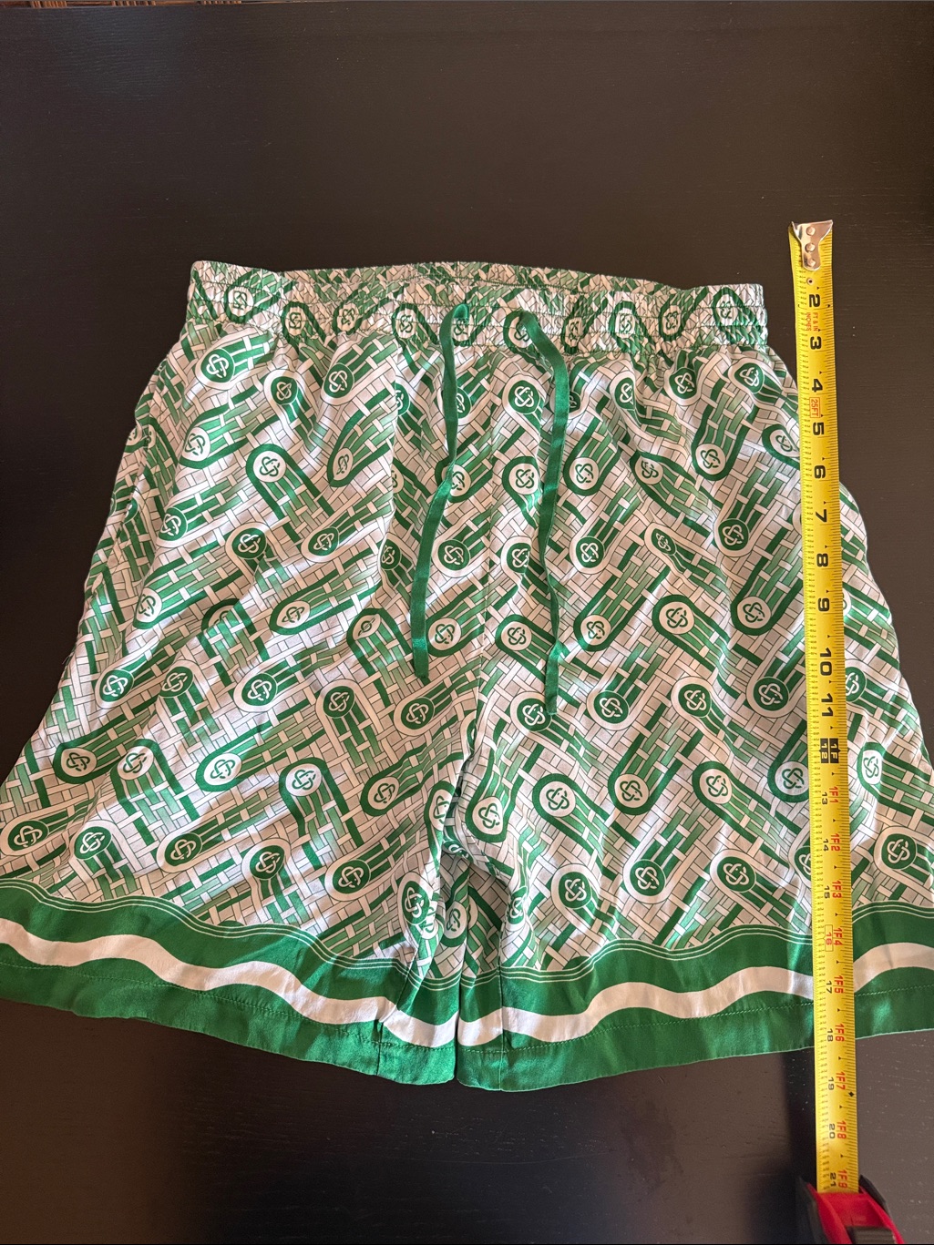 Casablanca Men's Green Patterned Athletic Shorts With Drawcord 100% Silk